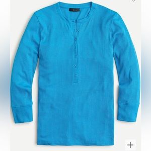 EUC JCrew Ribbed Henley Cyan Prussian Blue M